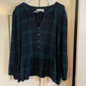 LOFT blue/green plaid blouse- Size extra large
